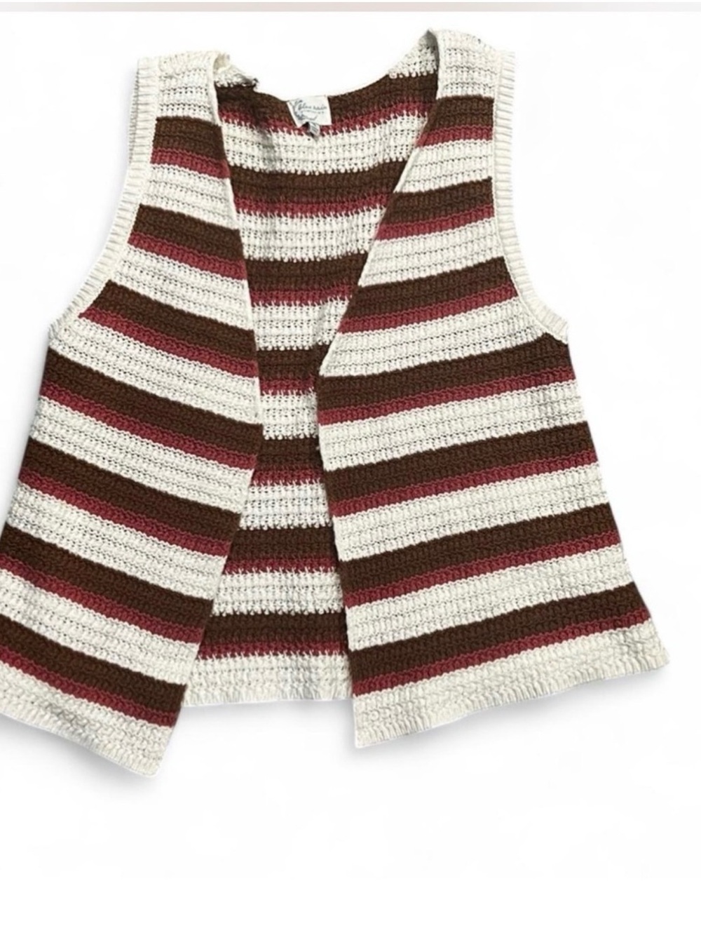 Francesca's Collections Striped Crochet Vest in Cream, Brown Burgundy#granola